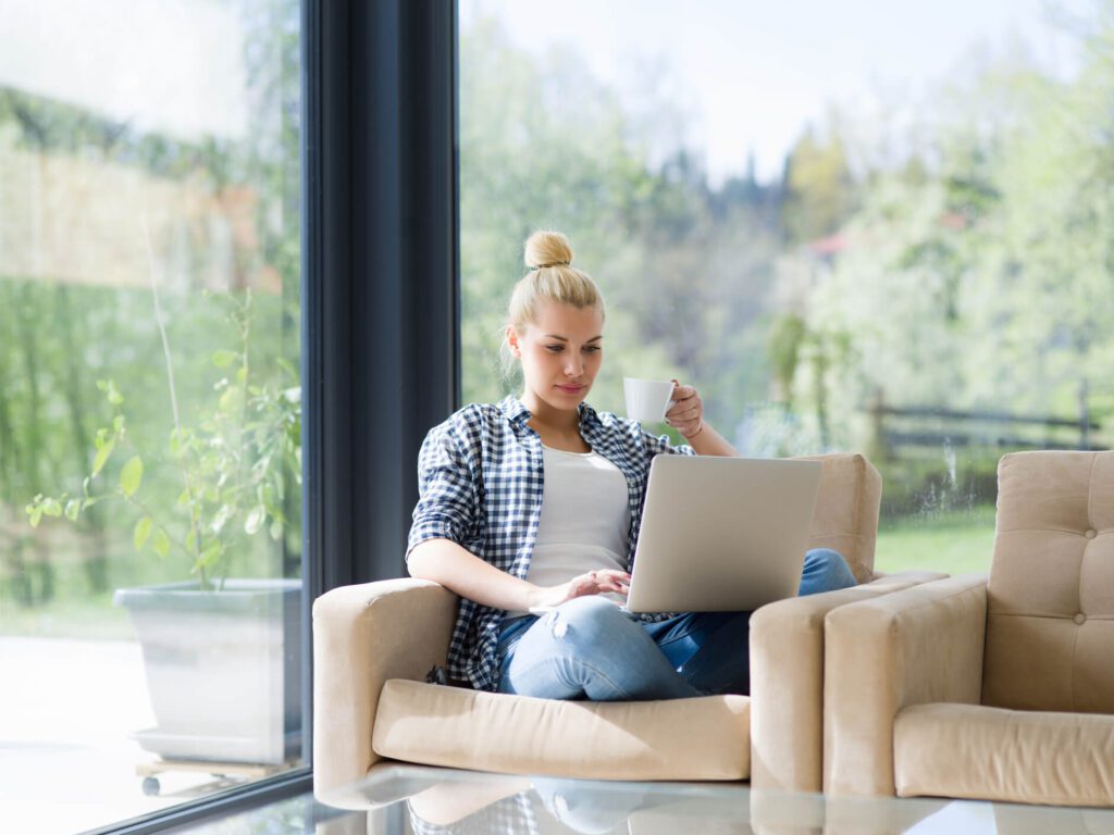 woman researching about online privacy and security